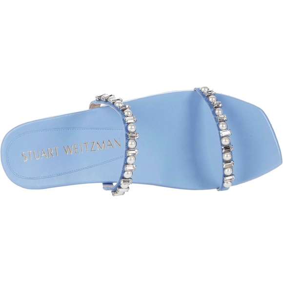Stuart Weitzman Women's Aleena Shine Blue Leather Crystal Slide Flat Sandals 6.5 - Picture 3 of 11